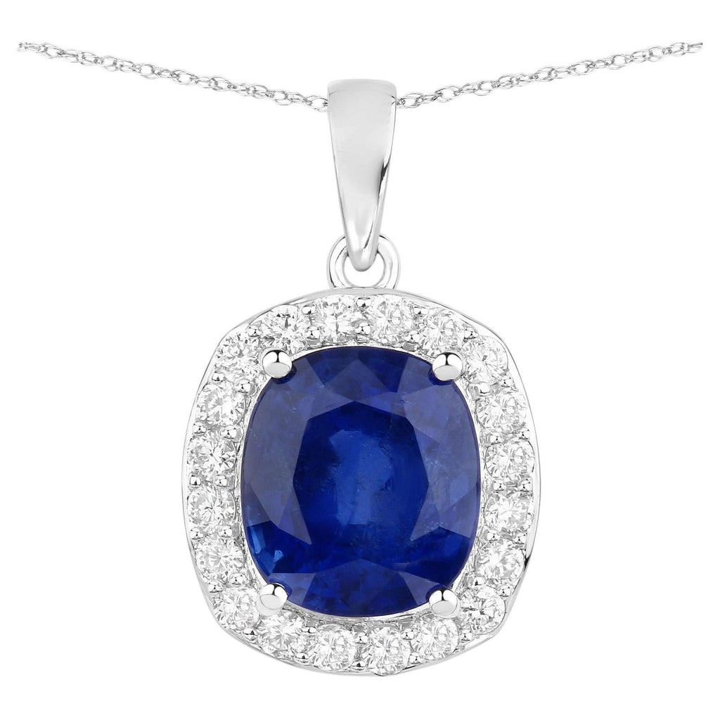 Blue Sapphire Pendant With Diamonds 2.96 Carats 18K White Gold