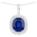 Blue Sapphire Pendant With Diamonds 2.96 Carats 18K White Gold