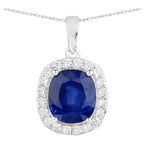 Blue Sapphire Pendant With Diamonds 2.96 Carats 18K White Gold