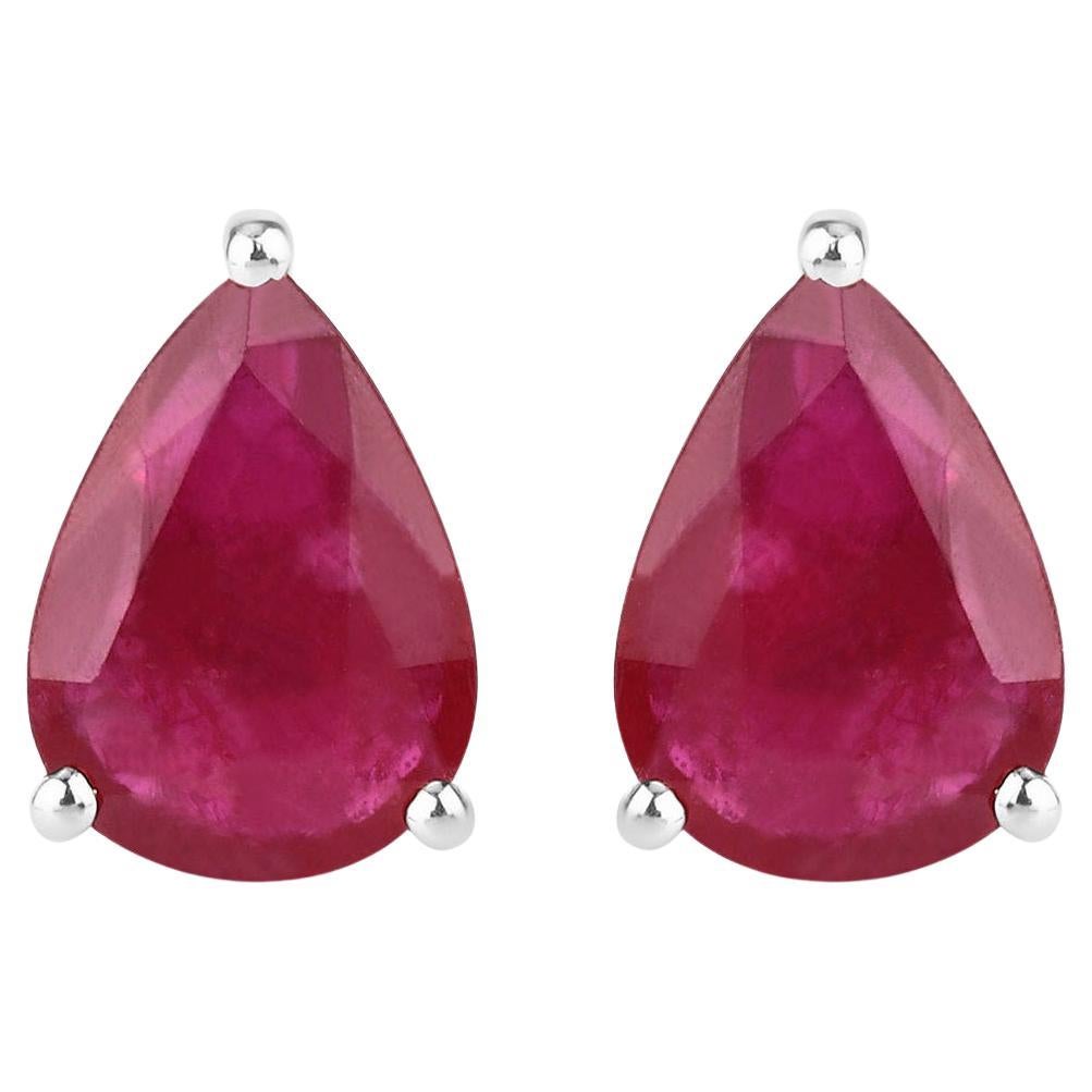 Natural Ruby Stud Earrings 1.58 Carats 10K White Gold