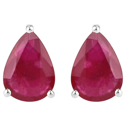 Natural Ruby Stud Earrings 1.58 Carats 10K White Gold
