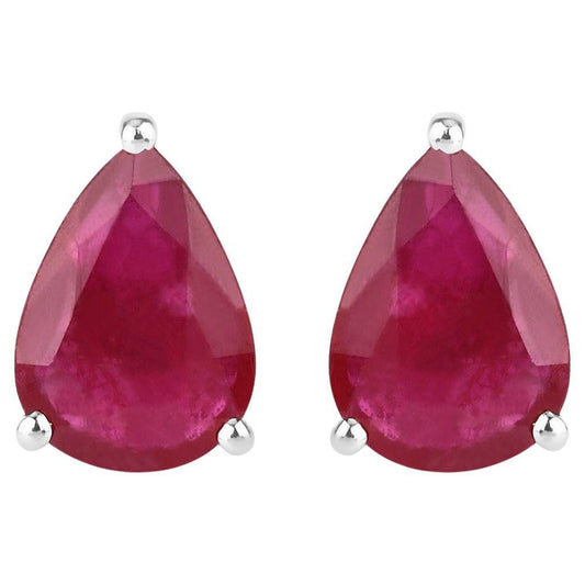 Natural Ruby Stud Earrings 1.58 Carats 10K White Gold