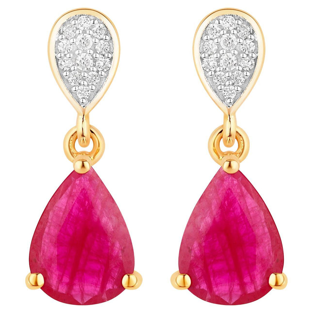 Ruby Dangle Earrings Diamonds 2.45 Carats 10K Yellow Gold