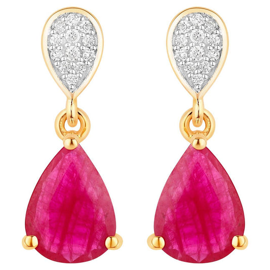 Ruby Dangle Earrings Diamonds 2.45 Carats 10K Yellow Gold