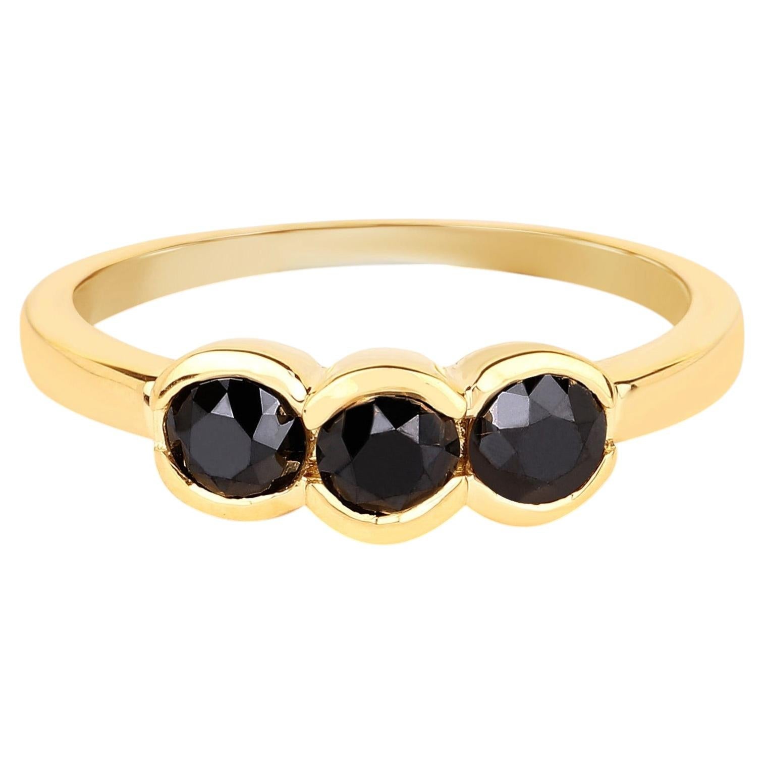 Black Diamond Ring 1.14 Carats Gold Plated Silver