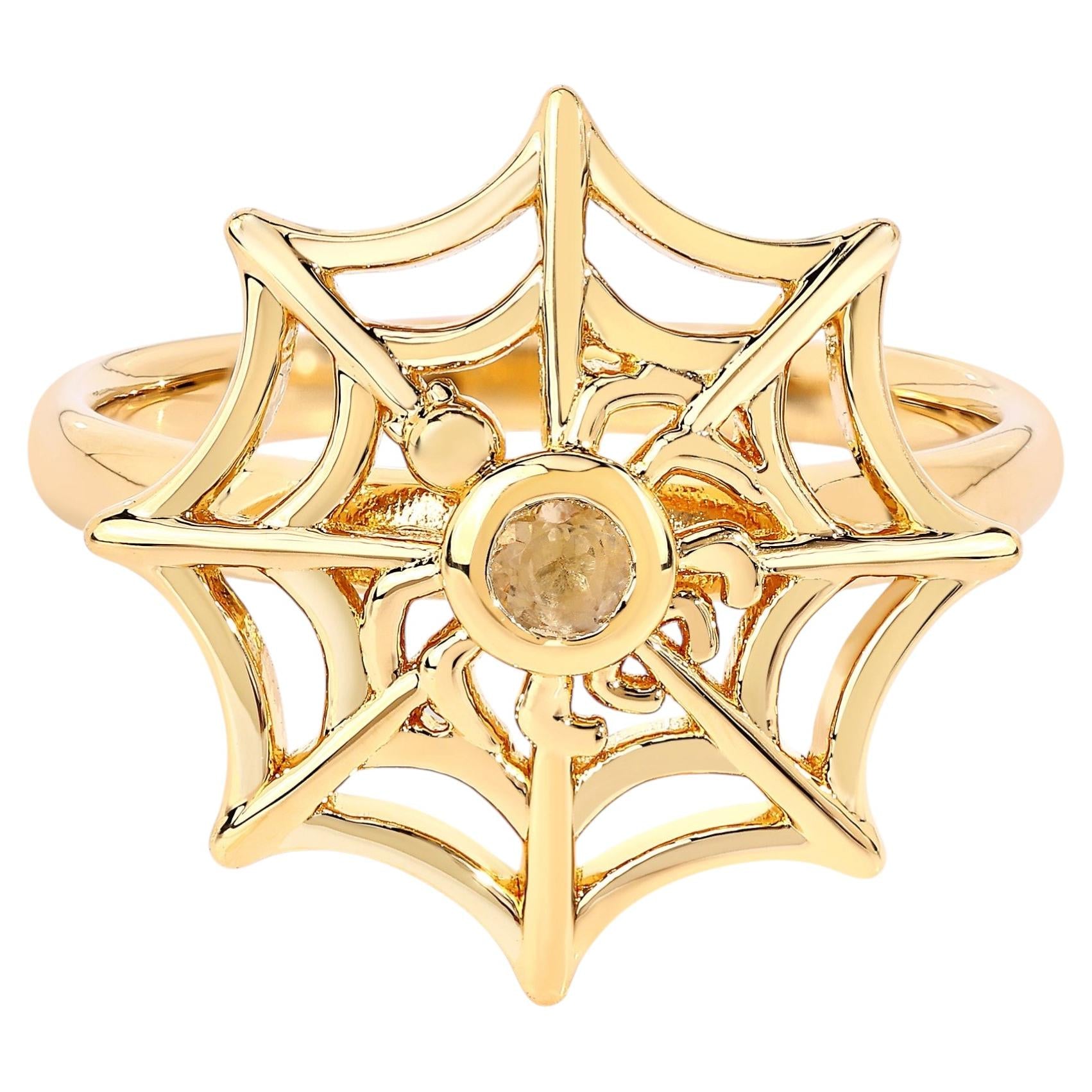Citrine Spider Web Ring 0.08 Carats Gold Plated Silver