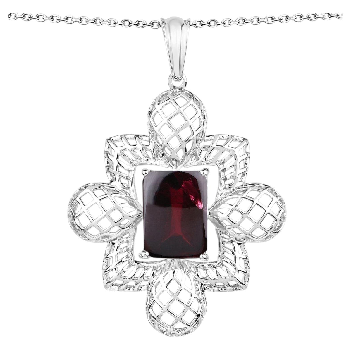 Garnet Flower Pendant 7.98 Carats Sterling Silver