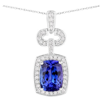 Natural Tanzanite Pendant With Diamonds 2.6 Carats 14K White Gold