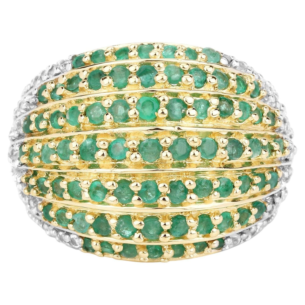 Emerald Ring With White Topaz 2.02 Carats Gold Plated Silver