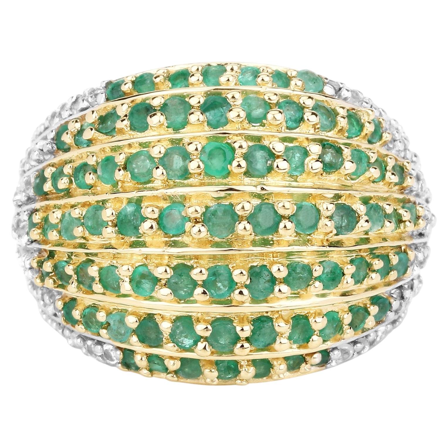 Emerald Ring With White Topaz 2.02 Carats Gold Plated Silver