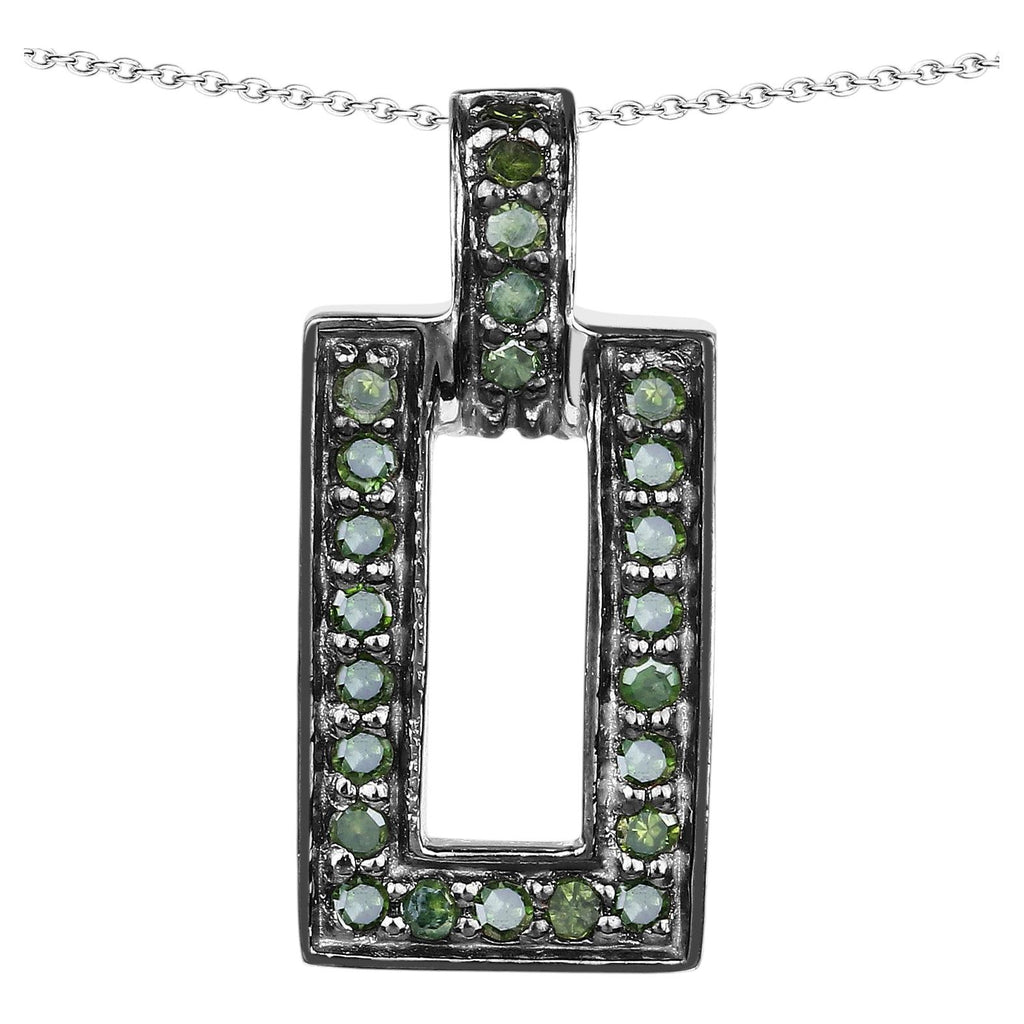 Green Diamond Pendant 0.34 Carats Sterling Silver