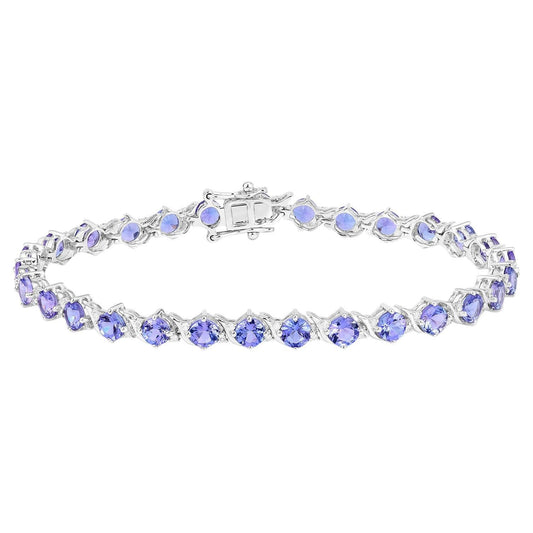 Tanzanite Tennis Bracelet Diamonds 6.9 Carats 14K White Gold