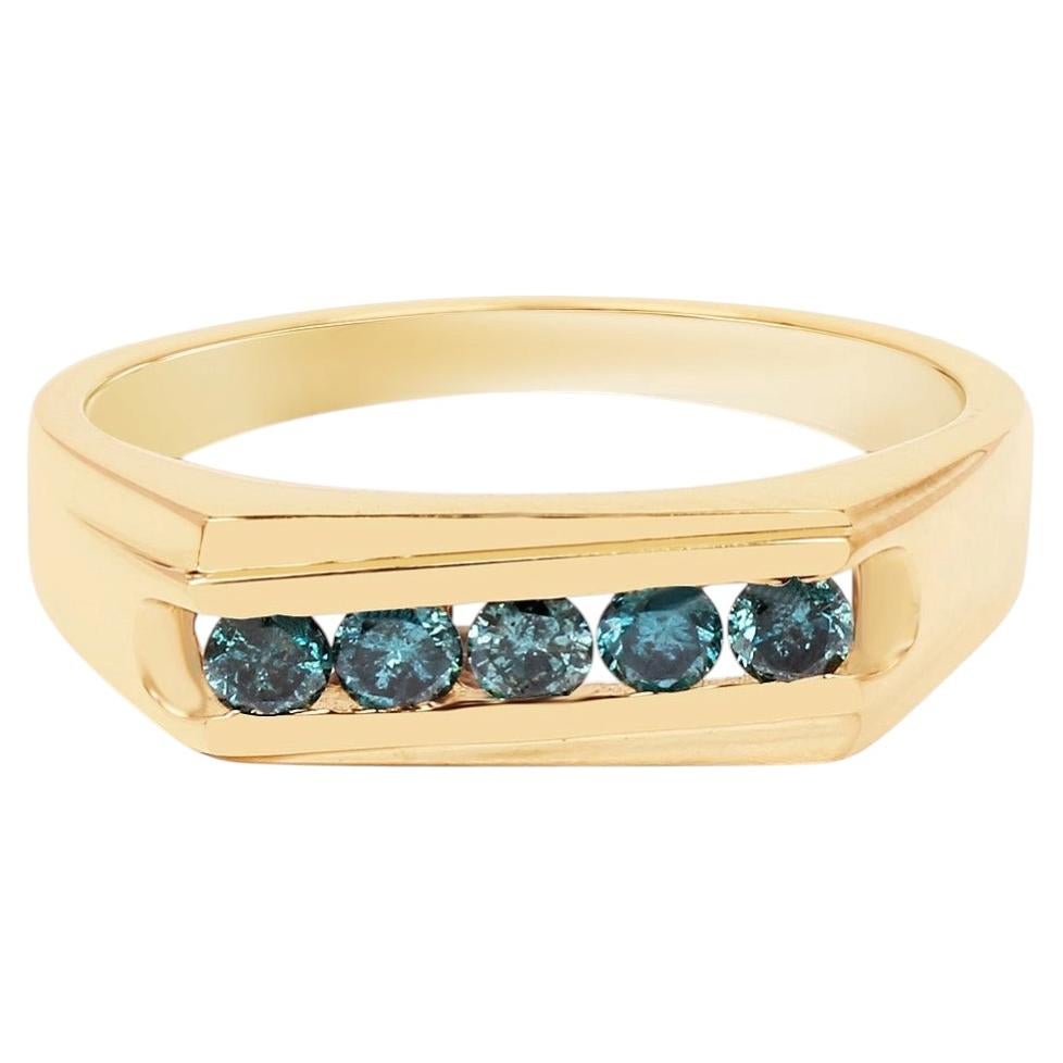 Blue Diamond Ring 0.34 Carats Gold Plated Silver