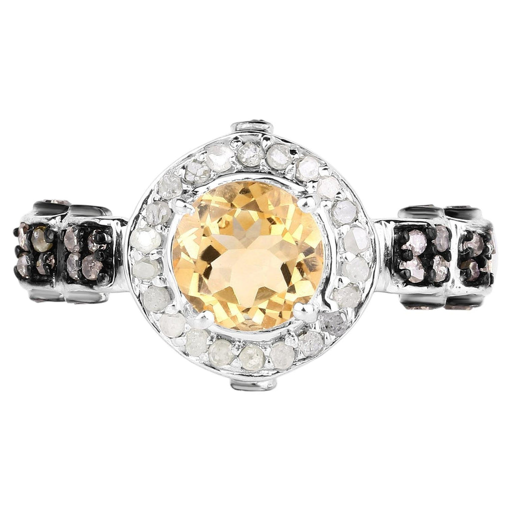 Citrine Ring With Champagne Diamonds 1 Carats Sterling Silver