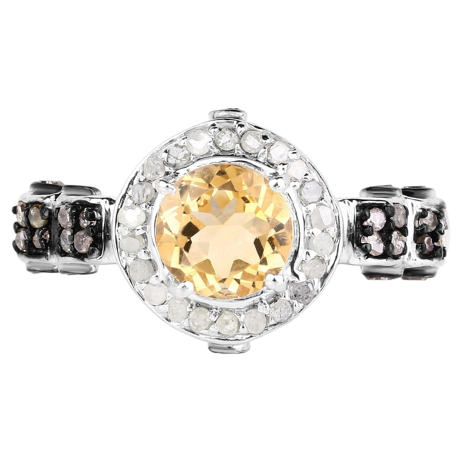 Citrine Ring With Champagne Diamonds 1 Carats Sterling Silver