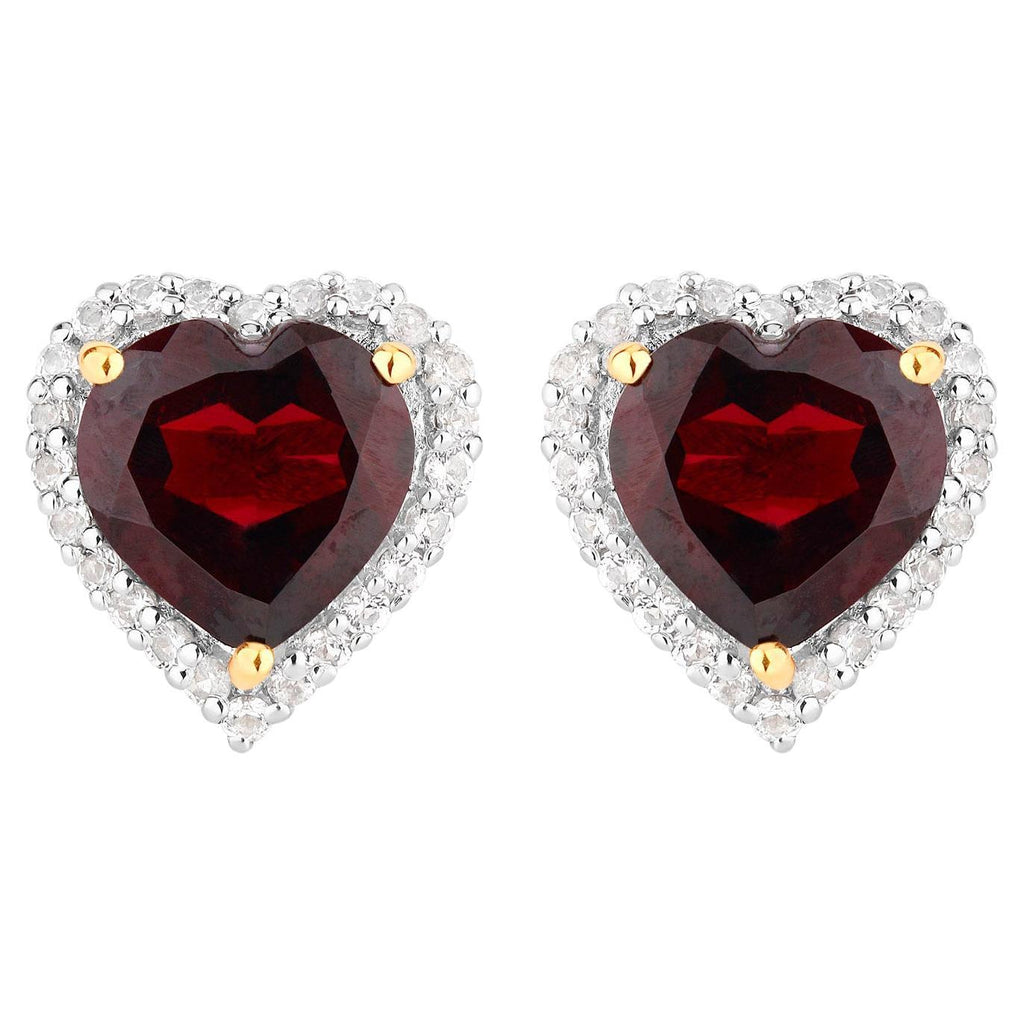 Garnet Earrings White Topaz 5.46 Carats 18K Yellow Gold Plated Silver