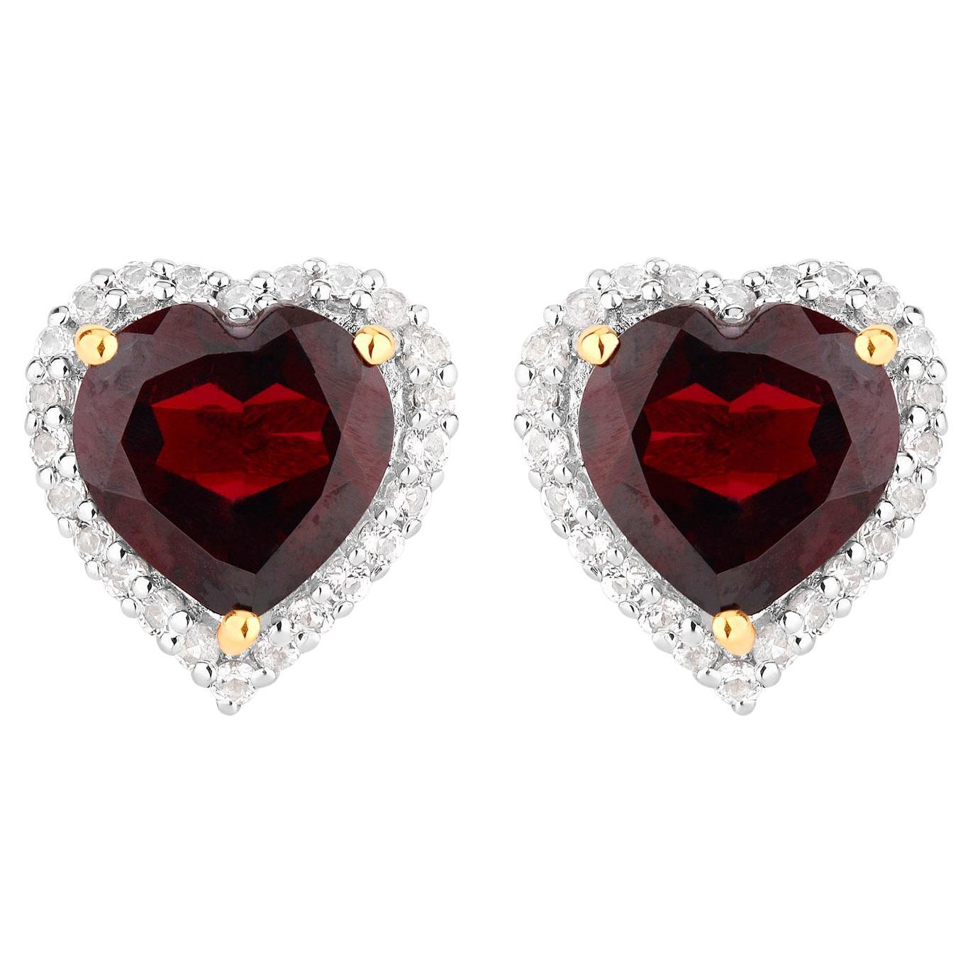 Garnet Earrings White Topaz 5.46 Carats 18K Yellow Gold Plated Silver