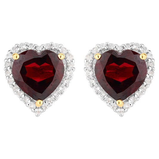 Garnet Earrings White Topaz 5.46 Carats 18K Yellow Gold Plated Silver
