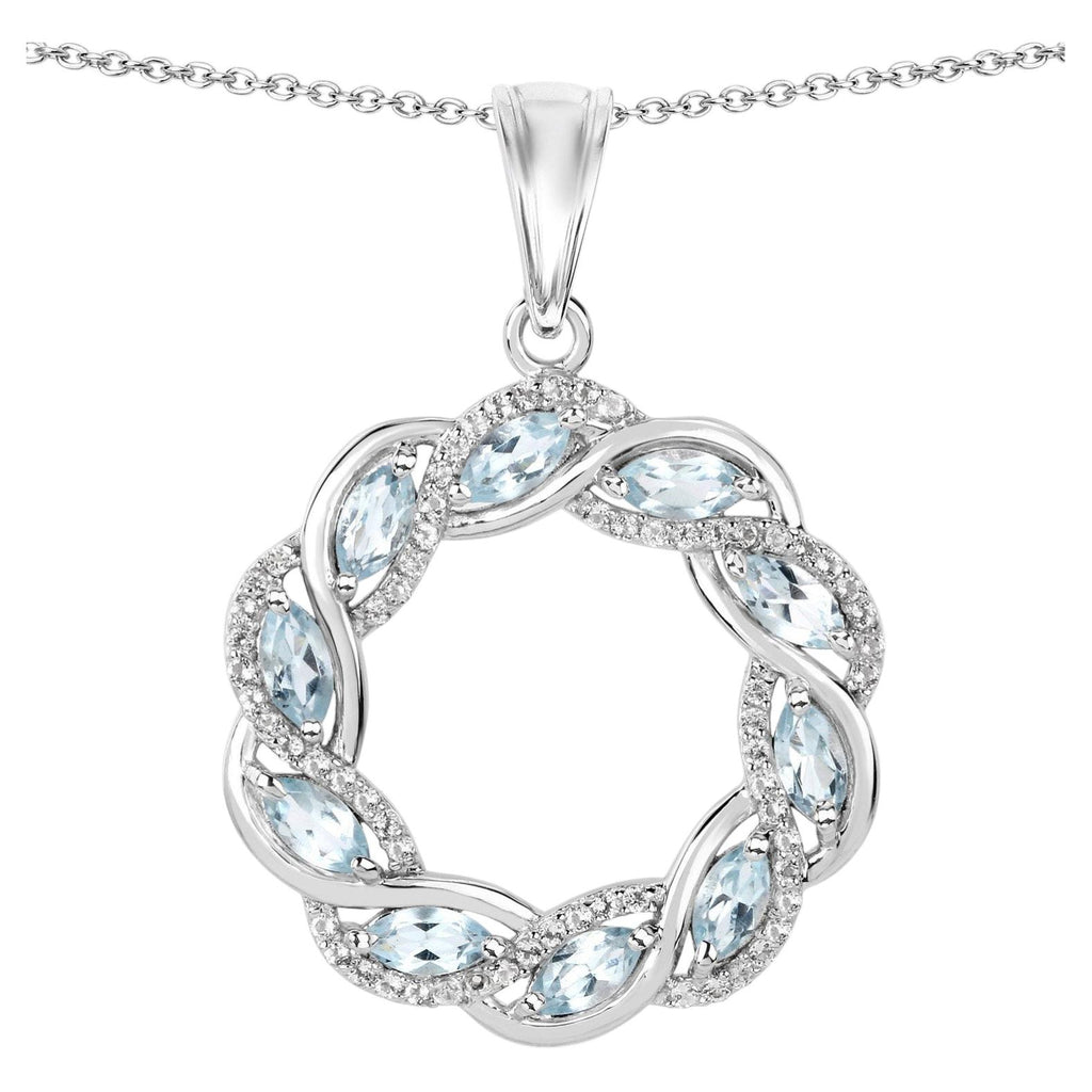 Blue Topaz Pendant With White Topaz 1.9 Carats Sterling Silver