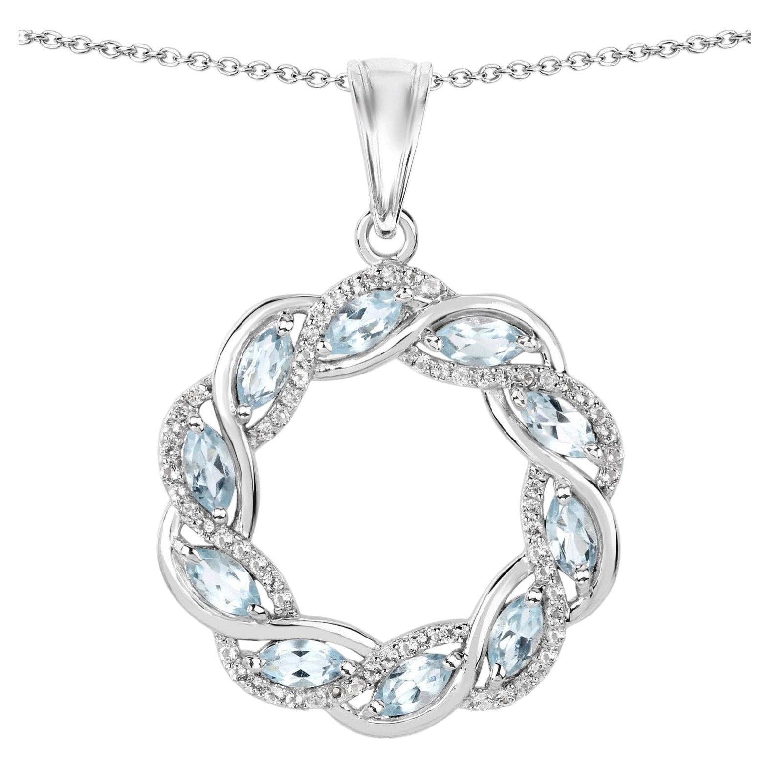 Blue Topaz Pendant With White Topaz 1.9 Carats Sterling Silver