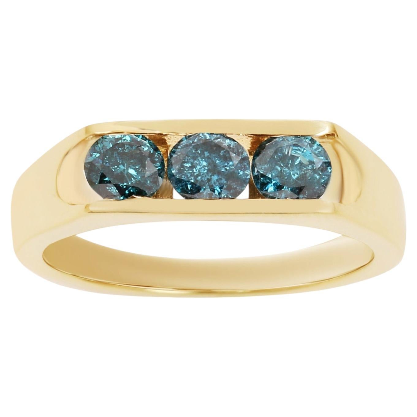 Blue Diamond Ring 0.88 Carats Gold Plated Silver