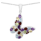 Natural Mixed Gemstones Butterfly Pendant 3.64 Carats Sterling Silver