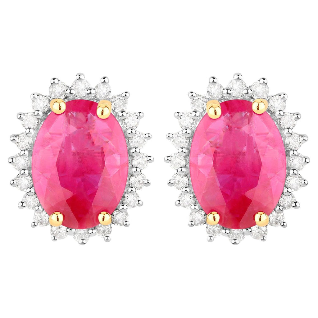 Ruby Earrings Diamonds 3.12 Carats 14K Yellow Gold