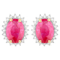 Ruby Earrings Diamonds 3.12 Carats 14K Yellow Gold