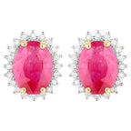 Ruby Earrings Diamonds 3.12 Carats 14K Yellow Gold