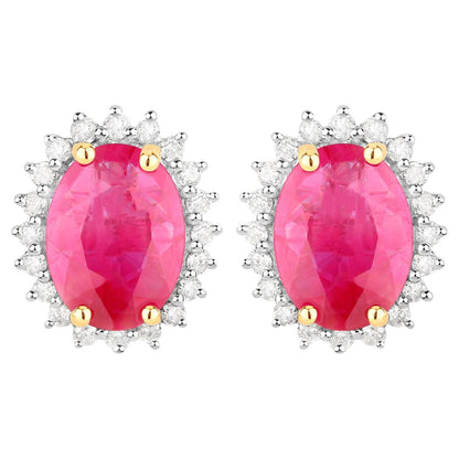 Ruby Earrings Diamonds 3.12 Carats 14K Yellow Gold