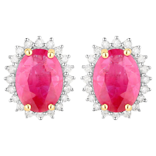 Ruby Earrings Diamonds 3.12 Carats 14K Yellow Gold