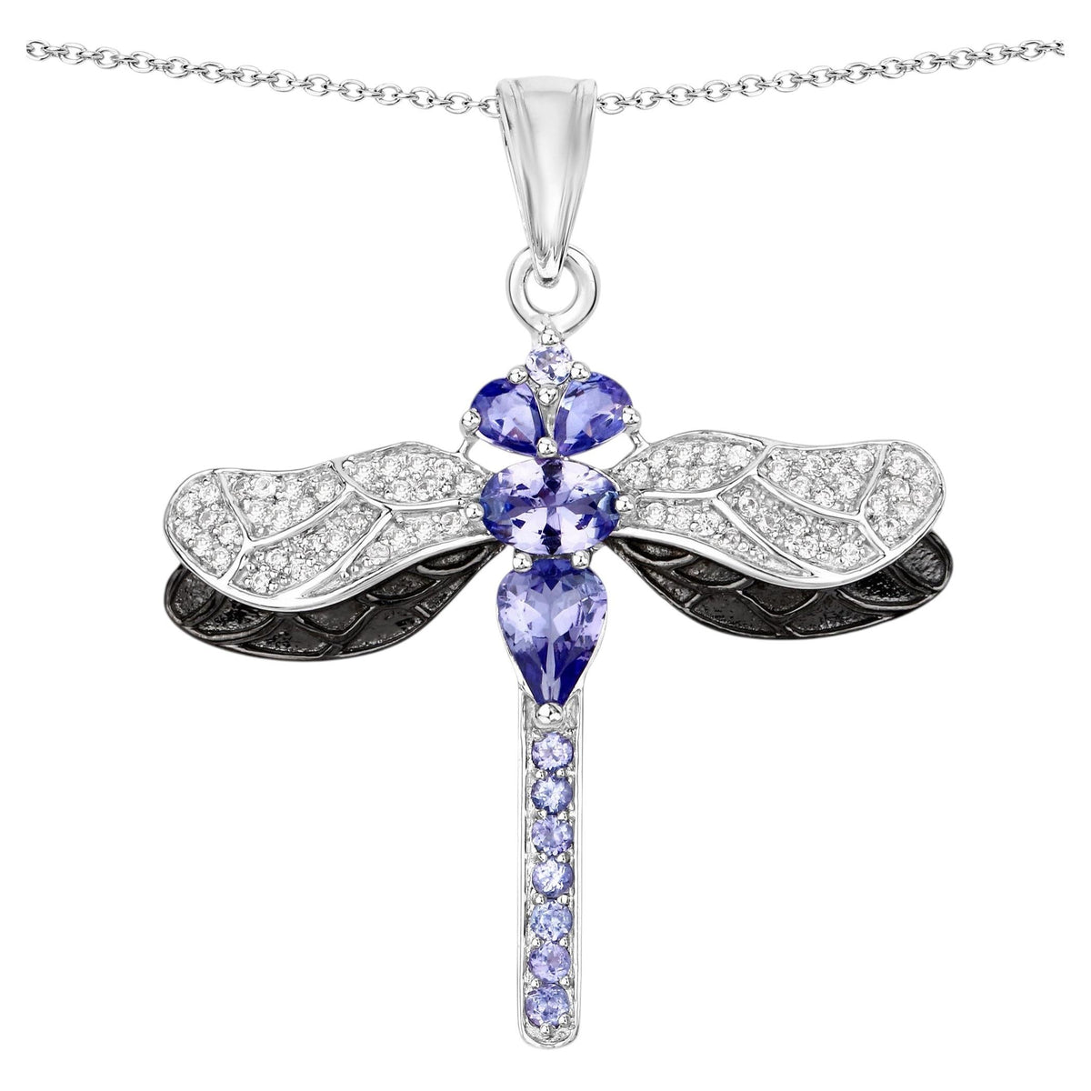 Tanzanite Dragonfly Pendant With White Zircon 1.9 Carats Sterling Silver