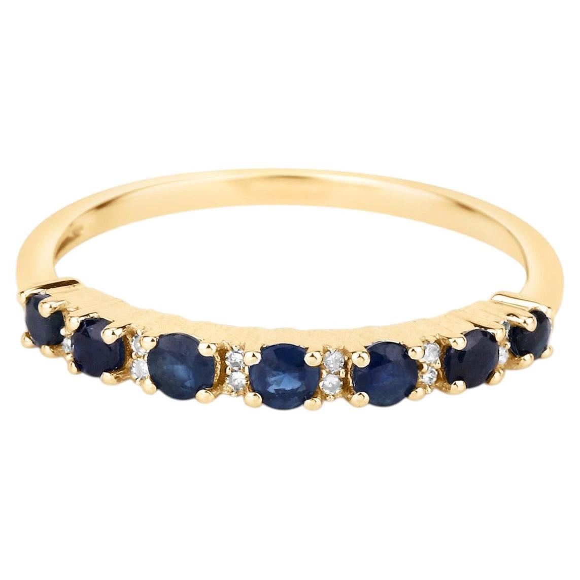 Blue Sapphire Ring With Diamonds 0.34 Carats 14K Yellow Gold