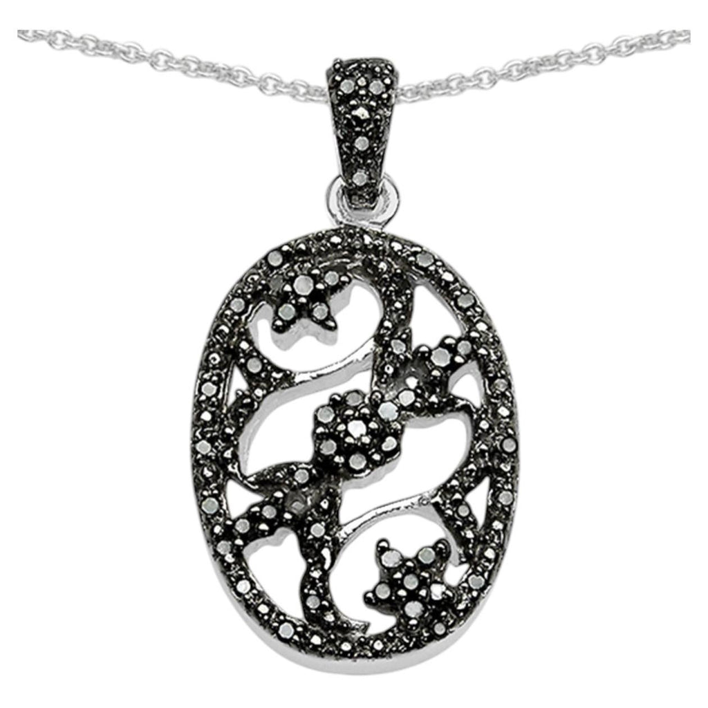 Black Diamond Flower Pendant 0.2 Carats Sterling Silver