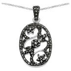 Black Diamond Flower Pendant 0.2 Carats Sterling Silver