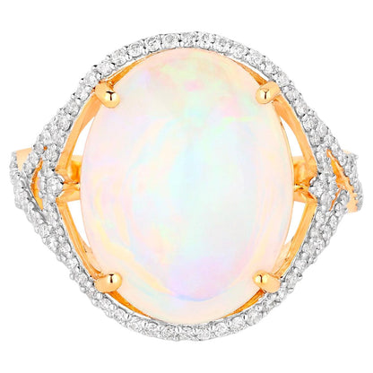 Ethiopian Opal Ring Diamonds 8.25 Carats 14K Yellow Gold