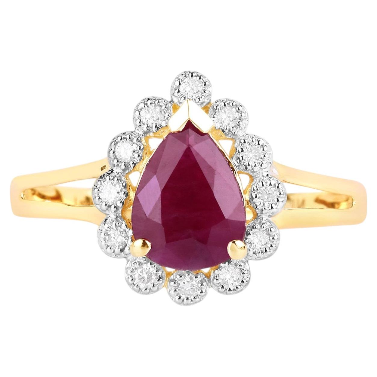 Ruby Ring With Diamonds 1.28 Carats 14K Yellow Gold