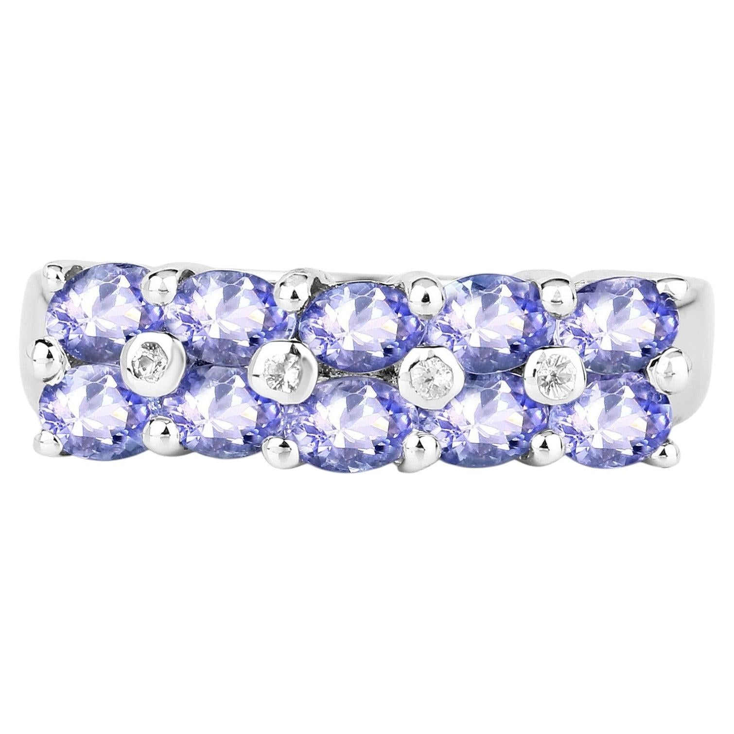 Tanzanite Ring With White Sapphire 1.72 Carats Sterling Silver