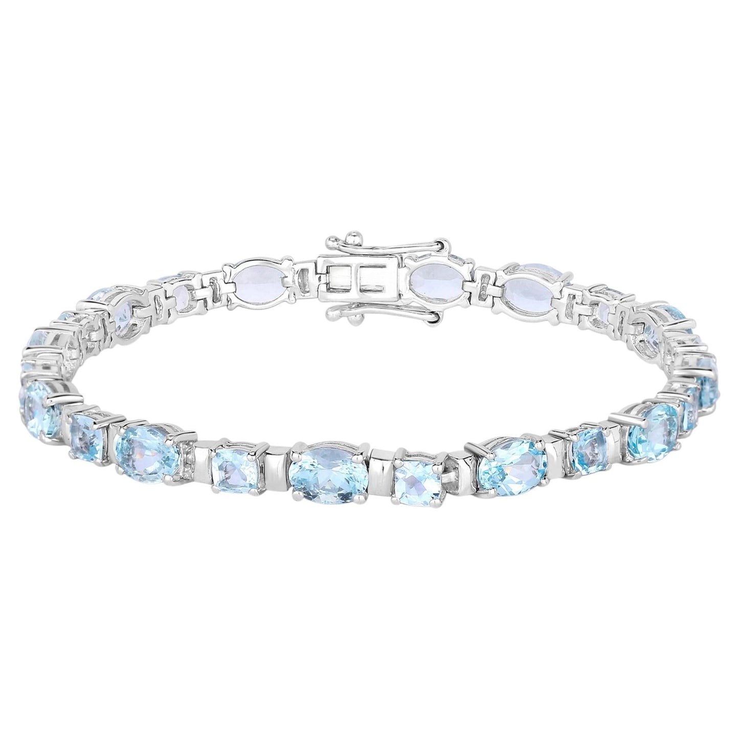Aquamarine Tennis Bracelet 10 Carats Sterling Silver