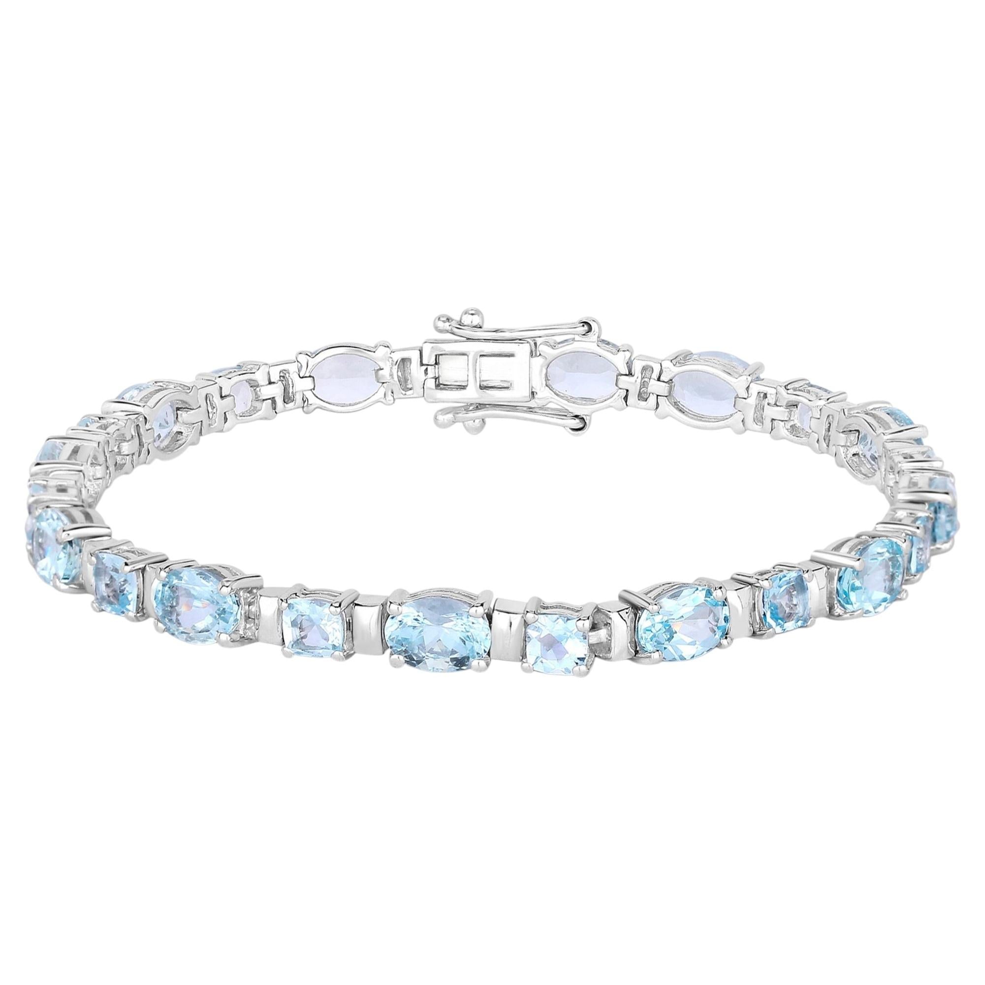 Aquamarine Tennis Bracelet 10 Carats Sterling Silver