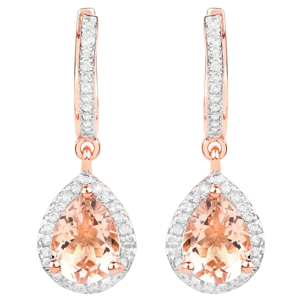 Morganite Dangle Earrings With White Topaz 2.02 Carats Gold Plated Silver