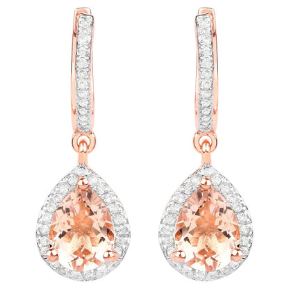 Morganite Dangle Earrings With White Topaz 2.02 Carats Gold Plated Silver