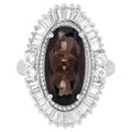 Smoky Quartz Ring With White Topaz 8.04 Carats Sterling Silver