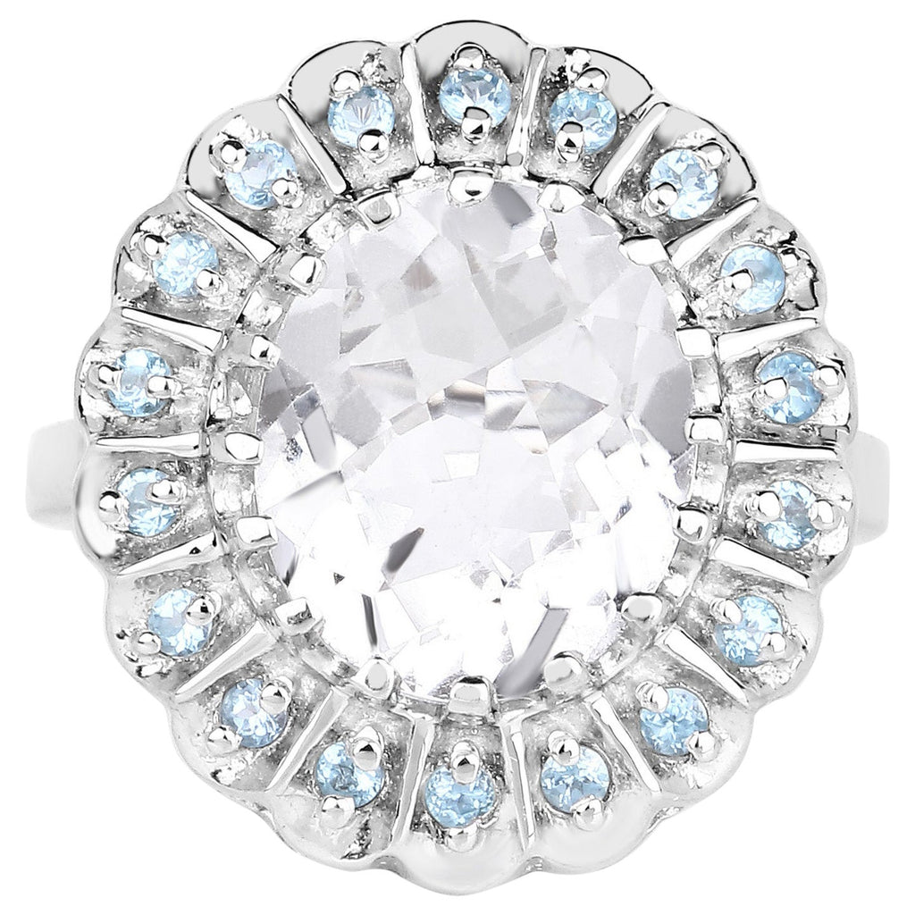 Crystal Quartz Ring With Swiss Blue Topaz 5.86 Carats Sterling Silver