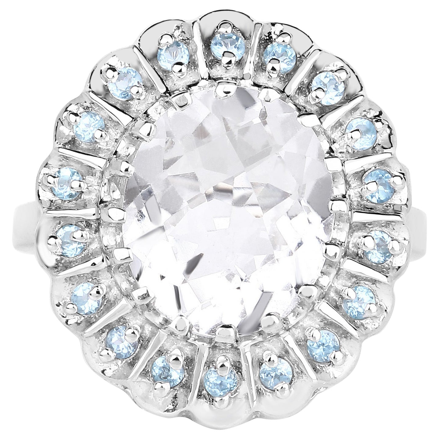 Crystal Quartz Ring With Swiss Blue Topaz 5.86 Carats Sterling Silver