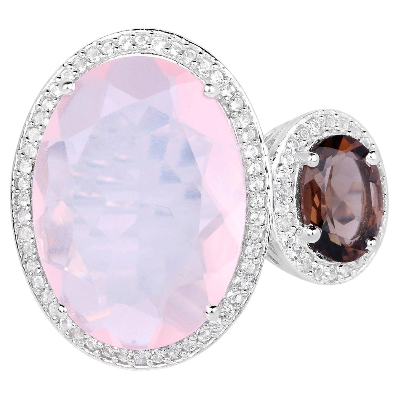 Multicolor Quartz Ring With White Topaz 8.22 Carats Sterling Silver