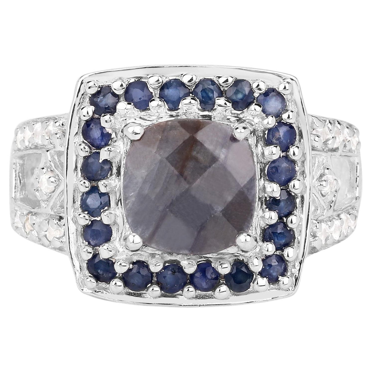Labradorite Ring With Blue Sapphire 3.52 Carats Sterling Silver