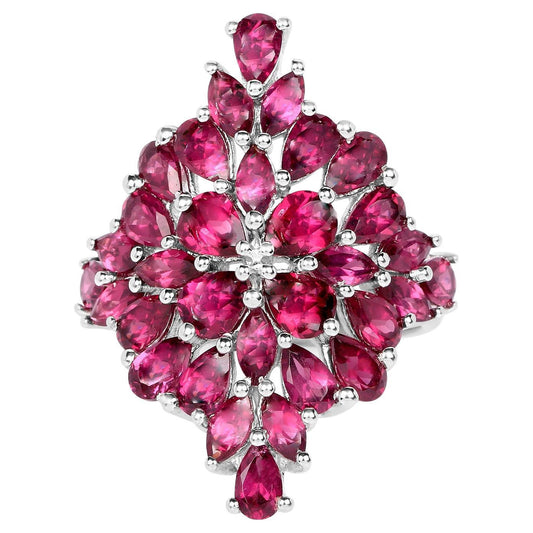 Rhodolite Cluster Ring 7.5 Carats Sterling Silver