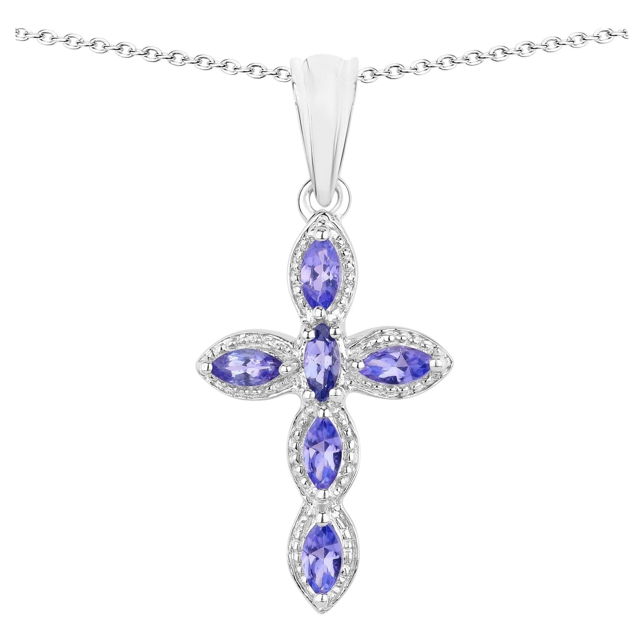Tanzanite Cross Pendant 0.82 Carats Sterling Silver