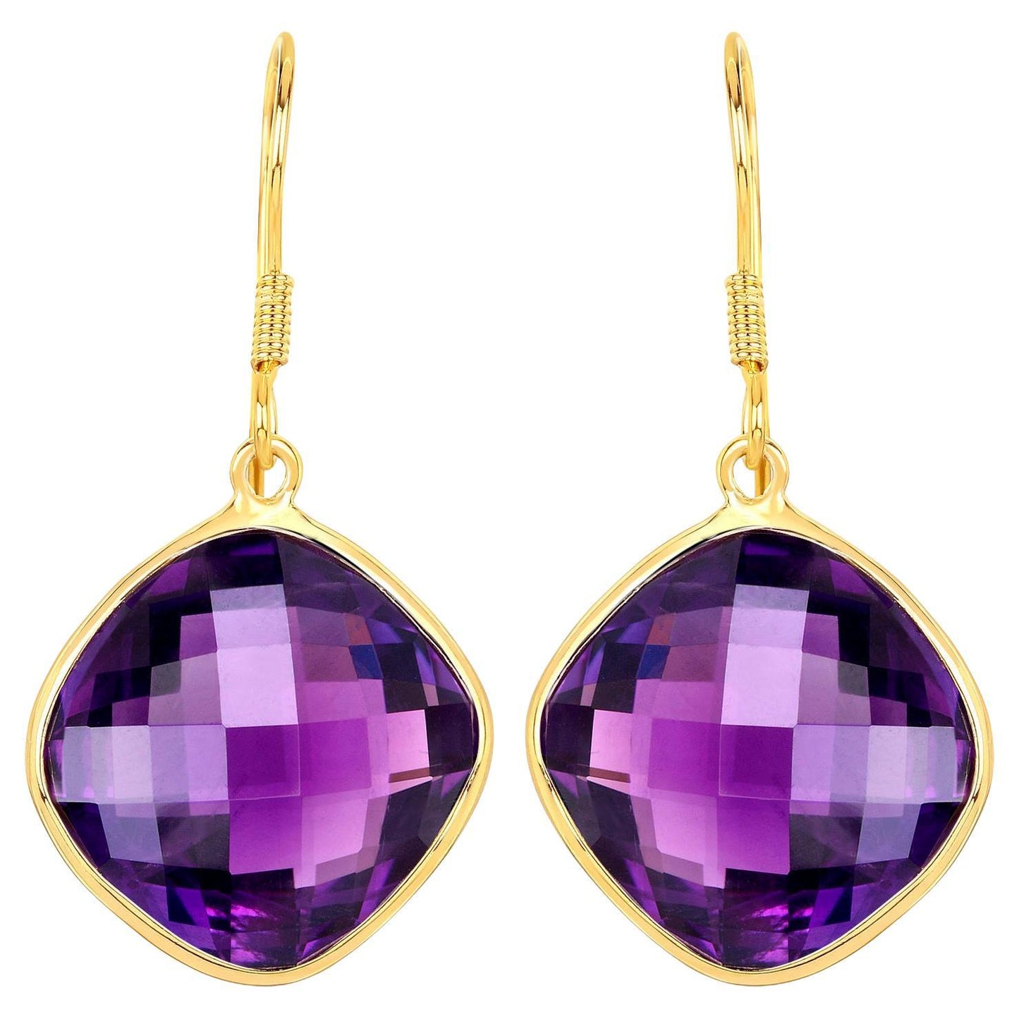 Amethyst Earrings 24.5 Carats Gold Plated Silver